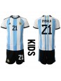 Argentina Paulo Dybala #21 Domácí dres pro děti MS 2022 Krátký Rukáv (+ trenýrky)